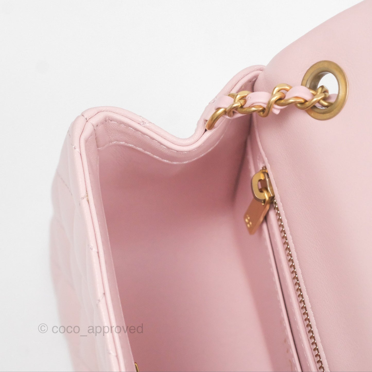 Chanel Pearl Crush Mini Square Quilted Light Pink Lambskin Aged Gold Hardware