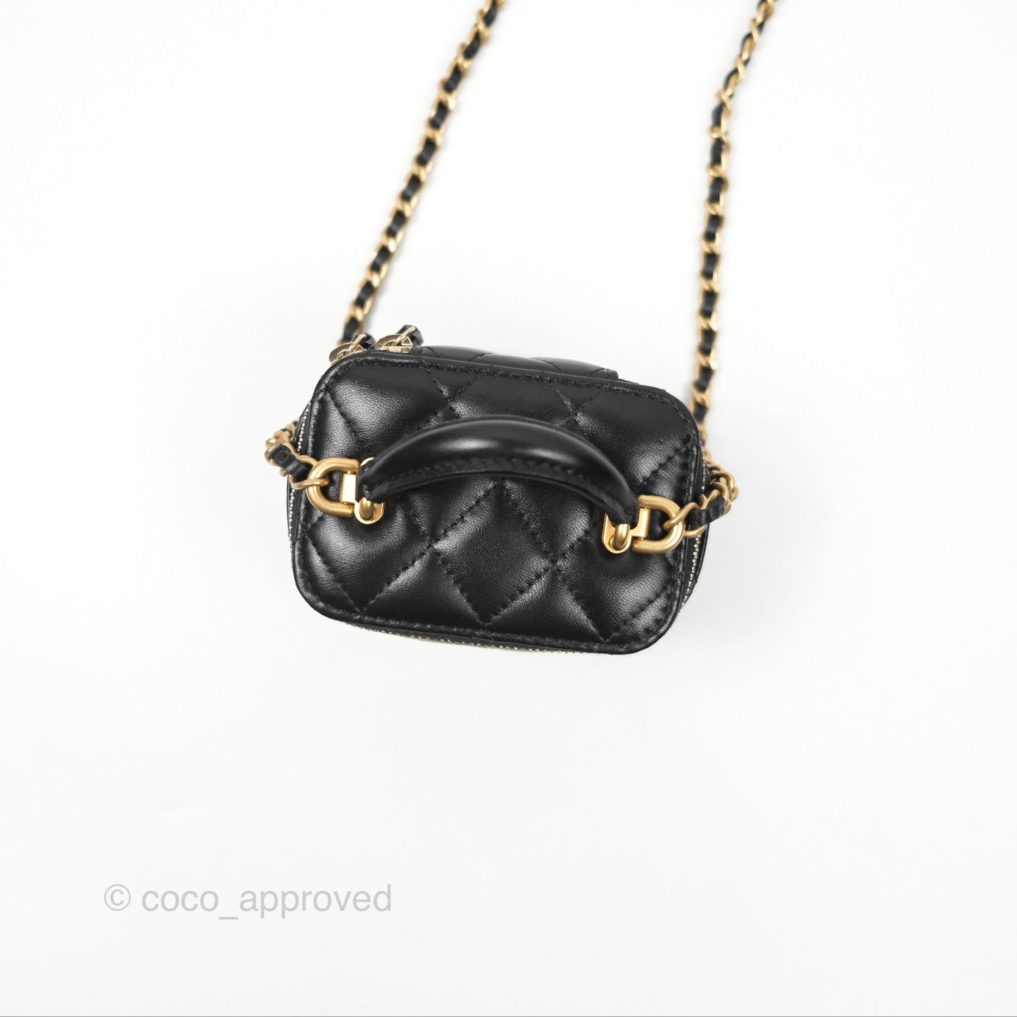 Chanel Mini Top Handle Vanity With Chain Black Lambskin Aged Gold Hardware