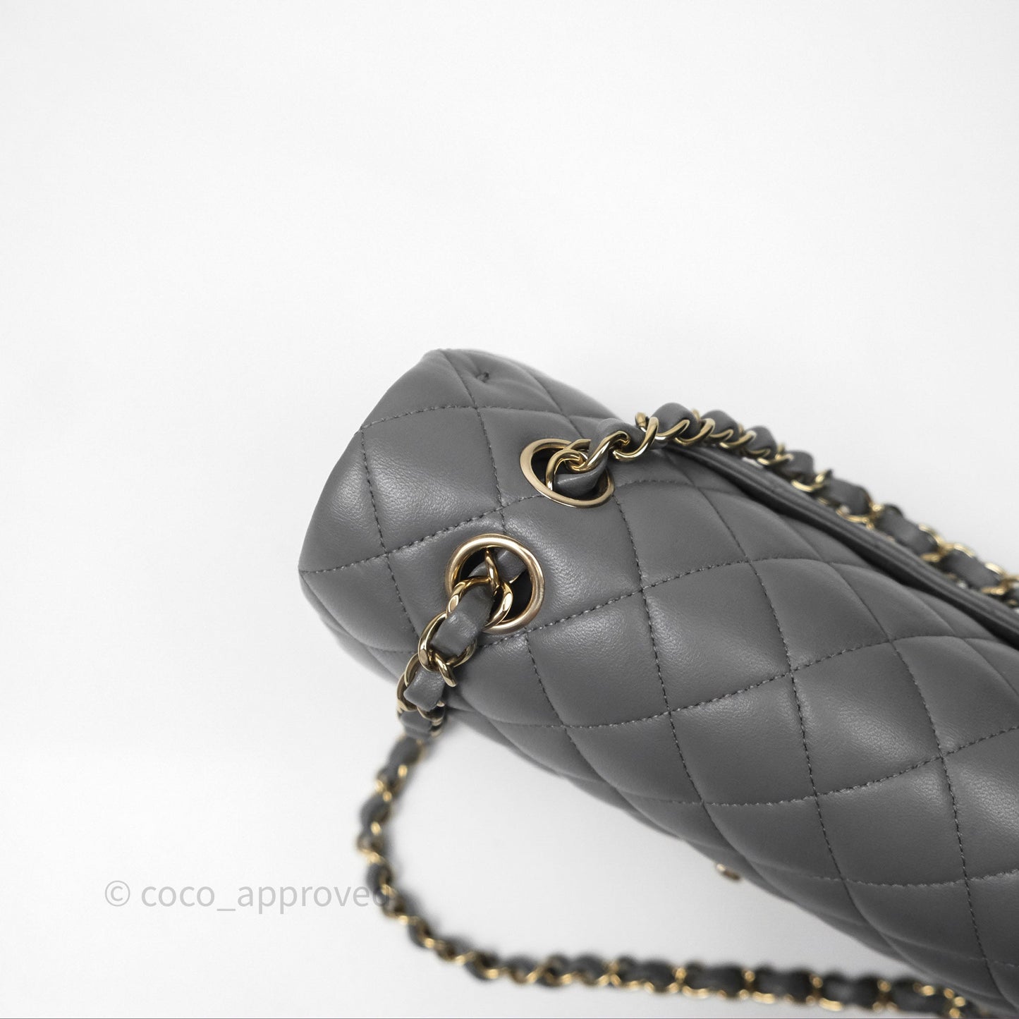 Chanel Classic M/L Medium Flap Quilted Grey Lambskin Gold Hardware