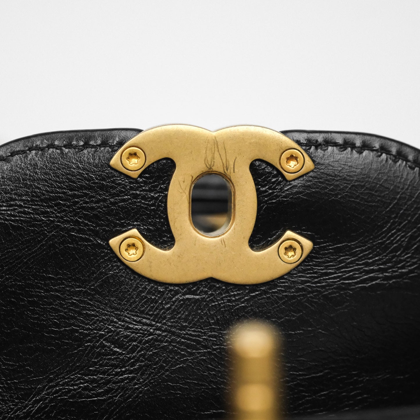 Chanel Kelly Bag Quilted Black Shiny Crumpled Calfskin Aged Gold Hardware