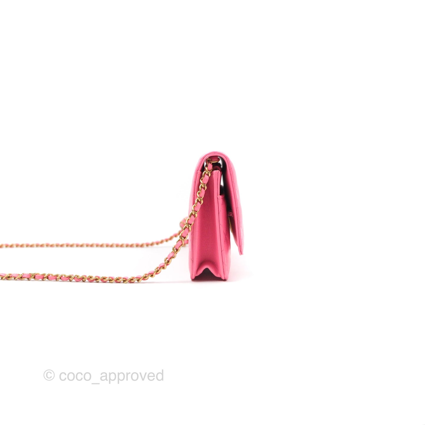 Chanel Quilted Pearl Crush Wallet on Chain WOC Pink Lambskin Aged Gold Hardware