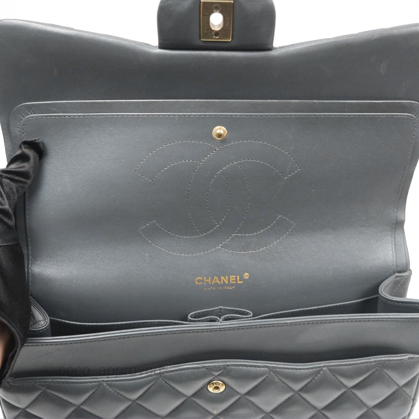 Chanel Jumbo Double Flap Dark Grey Lambskin Brushed Gold Hardware⁣⁣