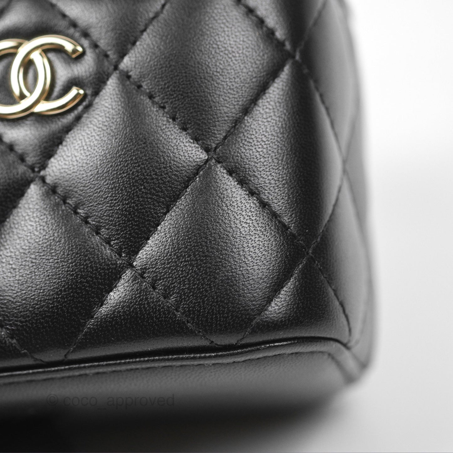 Chanel Mini Top Handle Vanity With Chain Black Lambskin Gold Hardware