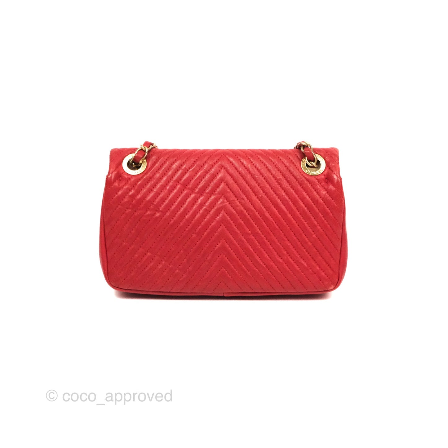 Chanel Small Chevron Surpique Flap Red Calfskin Aged Gold Hardware