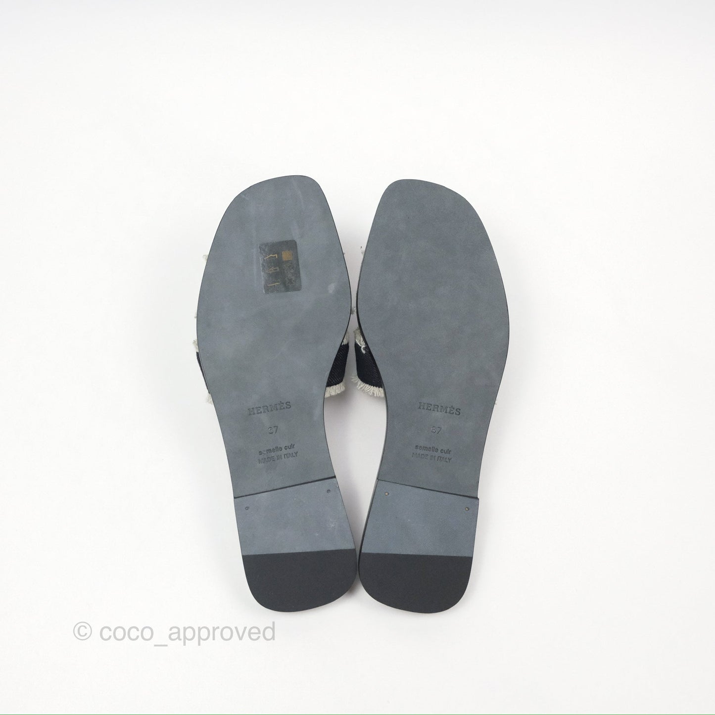 Hermès Oran Sandals in Black Denim Size 37