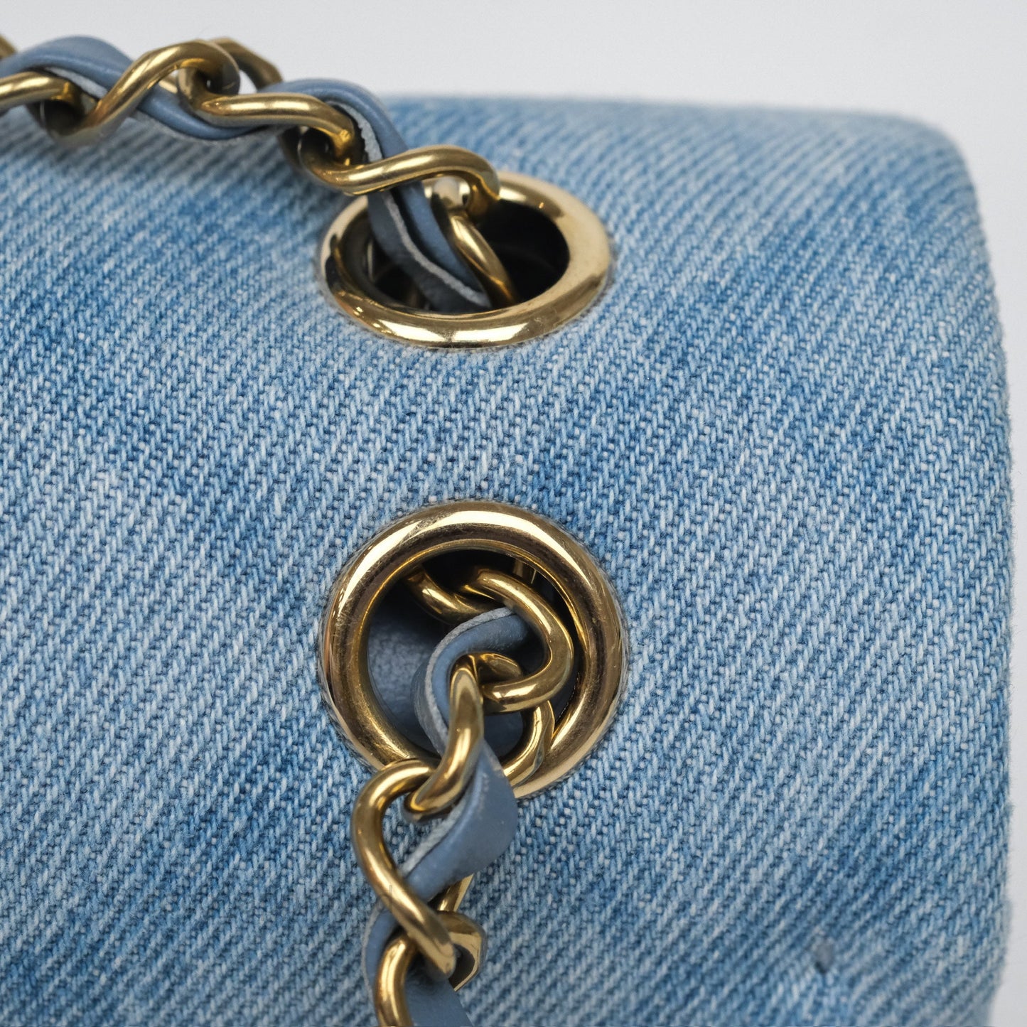 Chanel Quilted Small Double Flap Blue Printed Denim Gold Hardware
