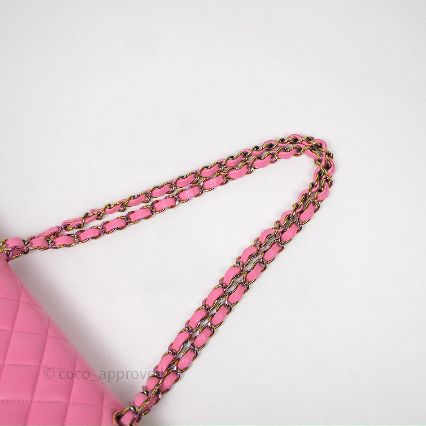 Chanel Small Classic Flap Quilted Pink Lambskin Rainbow Hardware