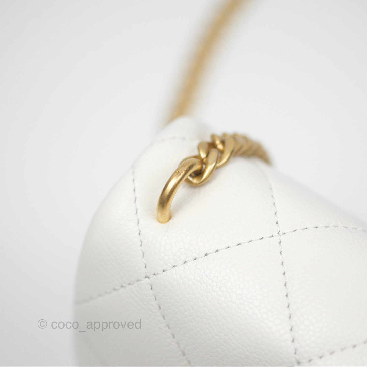 Chanel Mini Flap Bag Heart Adjustable Chain White Caviar Aged Gold Hardware