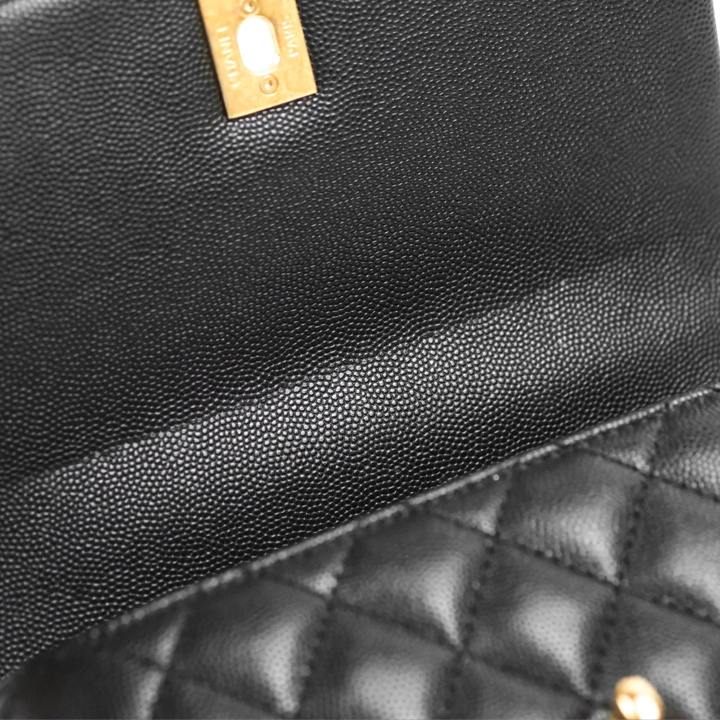 Chanel Small Coco Handle Quilted Black Caviar Aged Gold Hardware Lizard Handle