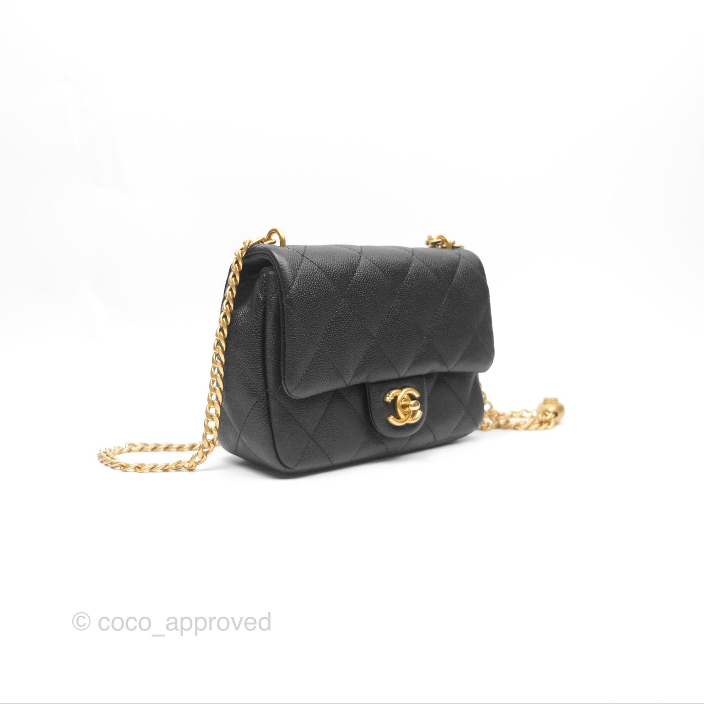 Chanel Mini Flap Bag Heart Adjustable Chain Black Caviar Aged Gold Hardware