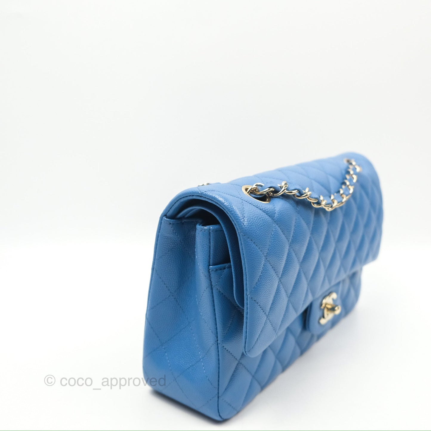 Chanel Classic M/L Medium Flap Quilted Blue Caviar Gold Hardware
