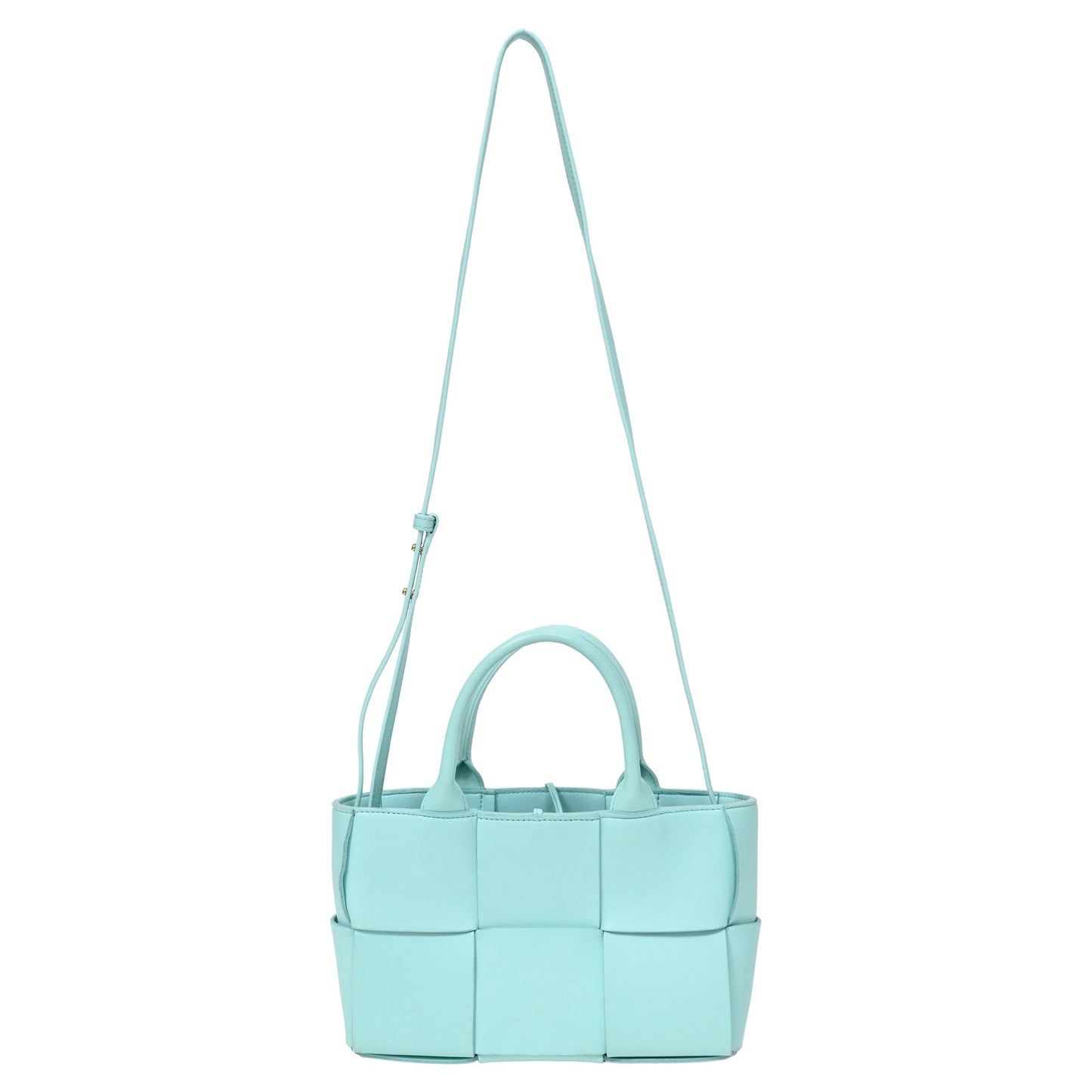 Luxury Bottega Veneta Mini Arco Tote Bag in Light Blue Lambskin Leather