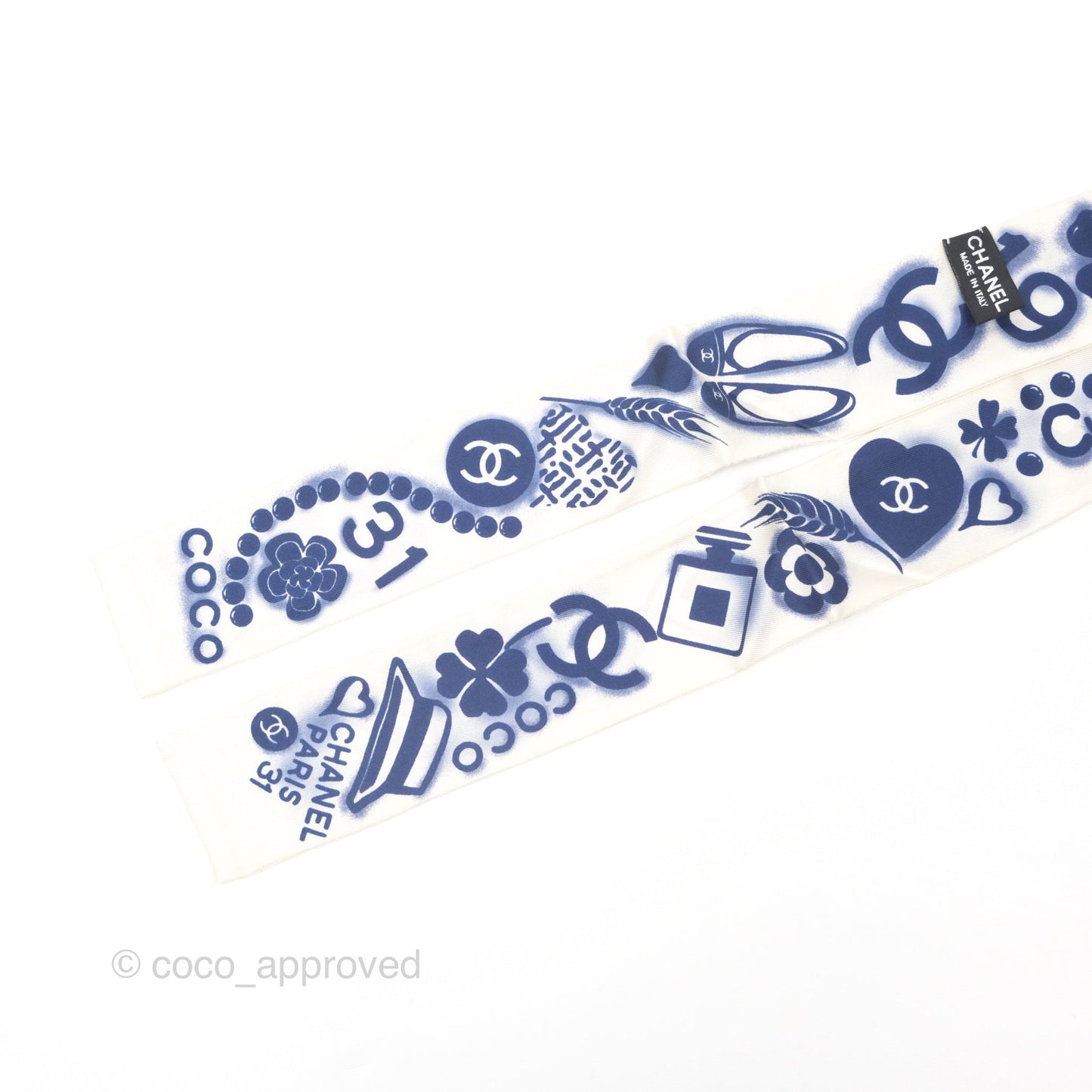 Chanel CC Silk Twilly in Blue White