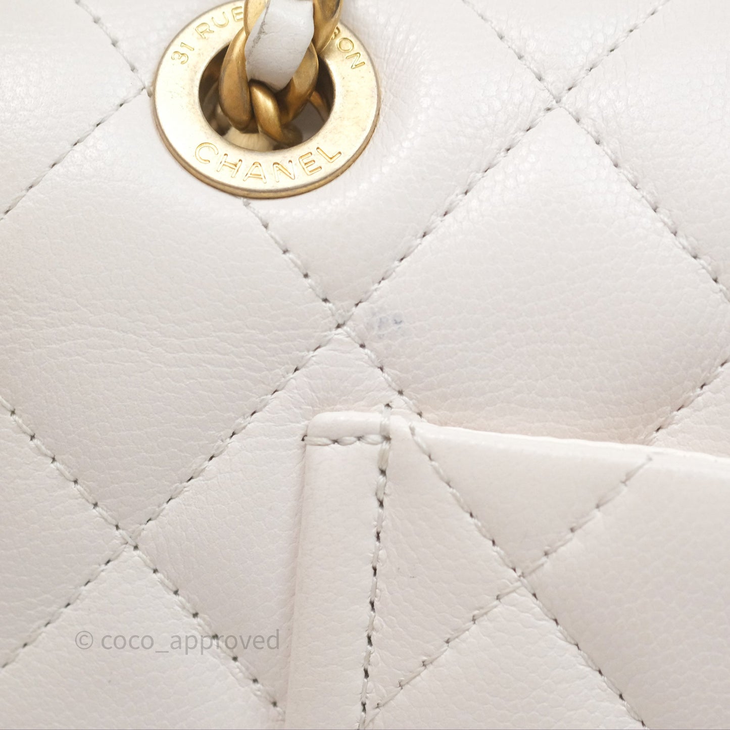 Chanel Large Quilted Sweet Classic Flap White Caviar Aged Gold Hardware
