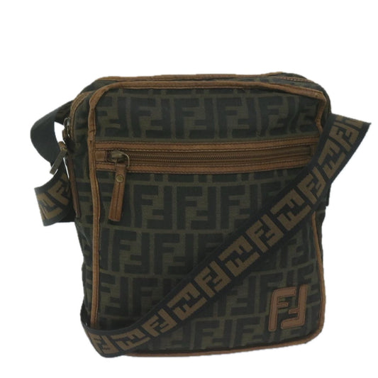 Luxury FendiZucca Canvas Shoulder Bag Black Brown45817