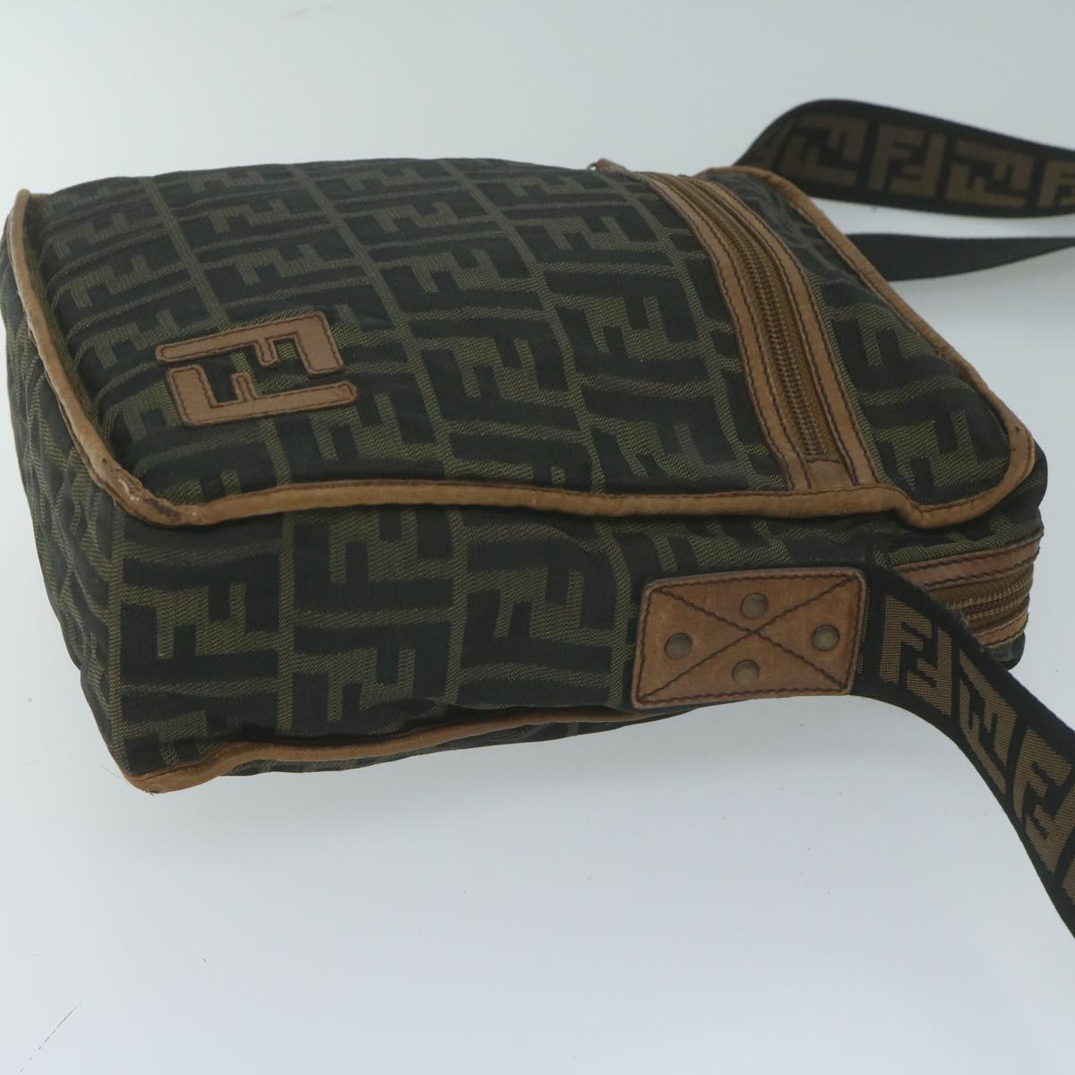Luxury FendiZucca Canvas Shoulder Bag Black Brown45817
