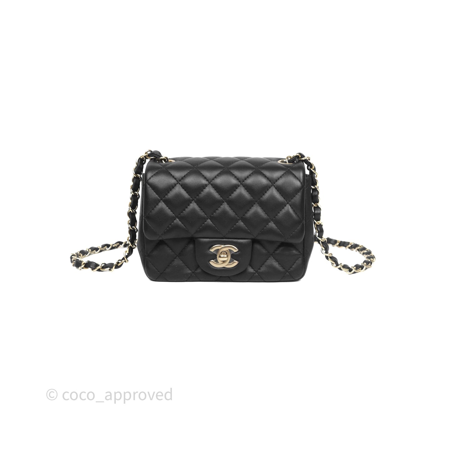Chanel Mini Square Quilted Black Lambskin Gold Hardware