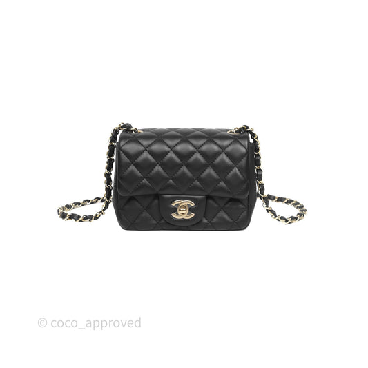 Chanel Mini Square Quilted Black Lambskin Gold Hardware