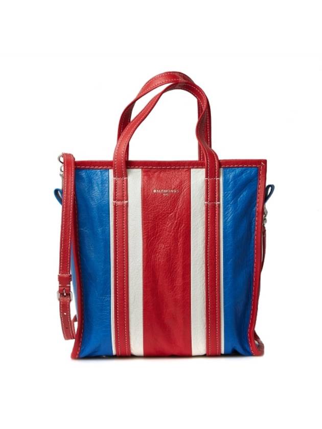 Luxury Balenciaga Bazaar Striped Shopper Tote Bag Red Blue