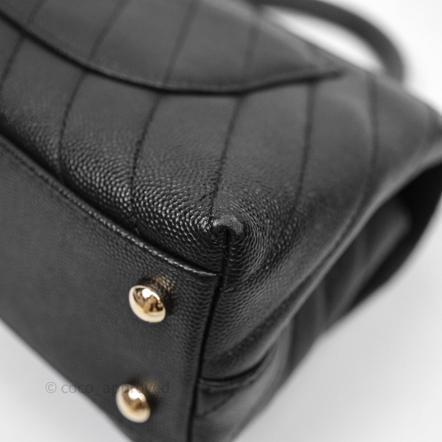 Chanel Small Coco Handle Chevron Black Caviar Gold Hardware Lizard Handle