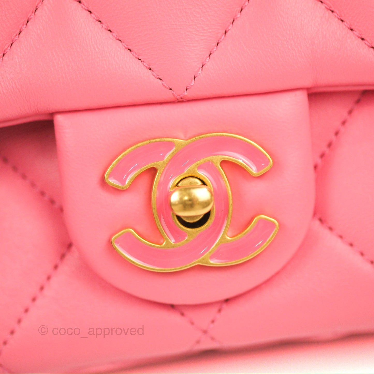 Chanel Quilted Pending CC Enamel Flap Pink Lambskin Aged Gold Hardware 22P