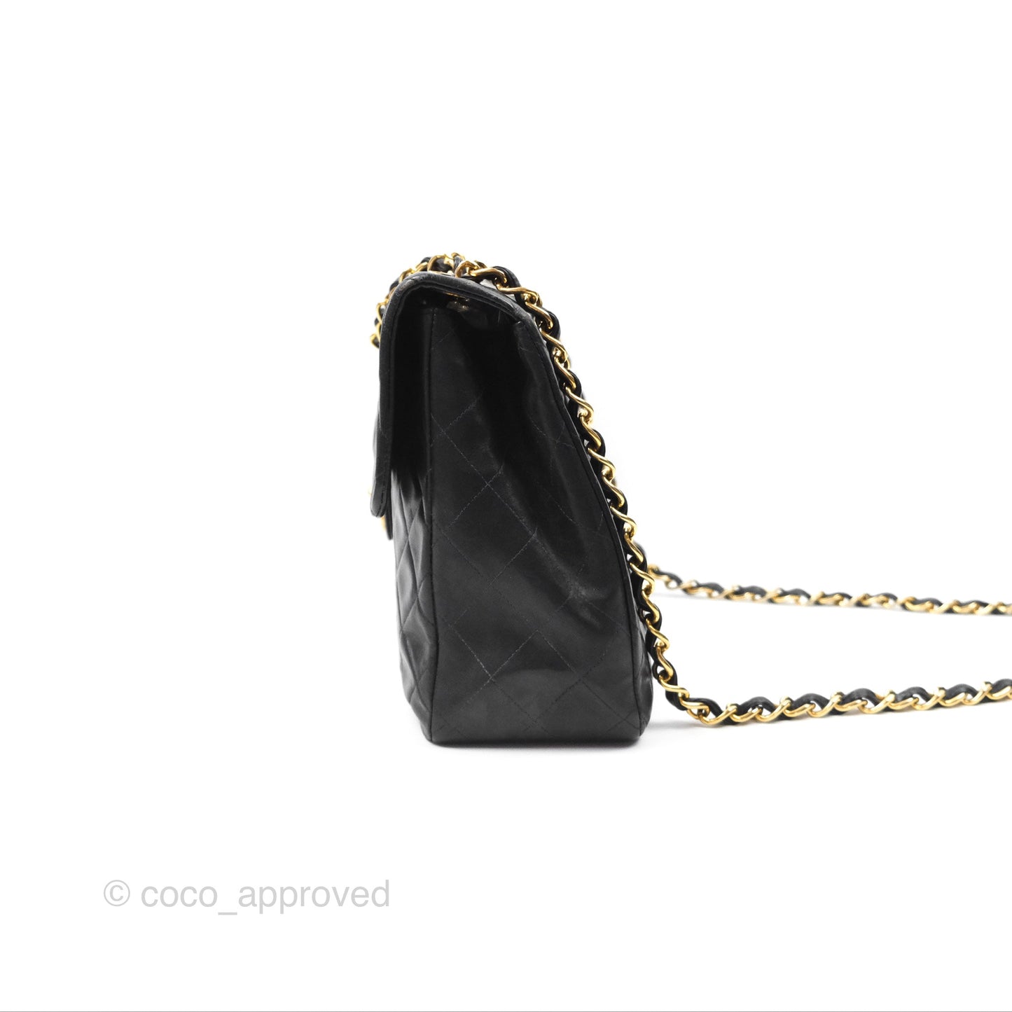 Chanel Vintage Maxi Single Flap Black Lambskin 24K Gold Hardware