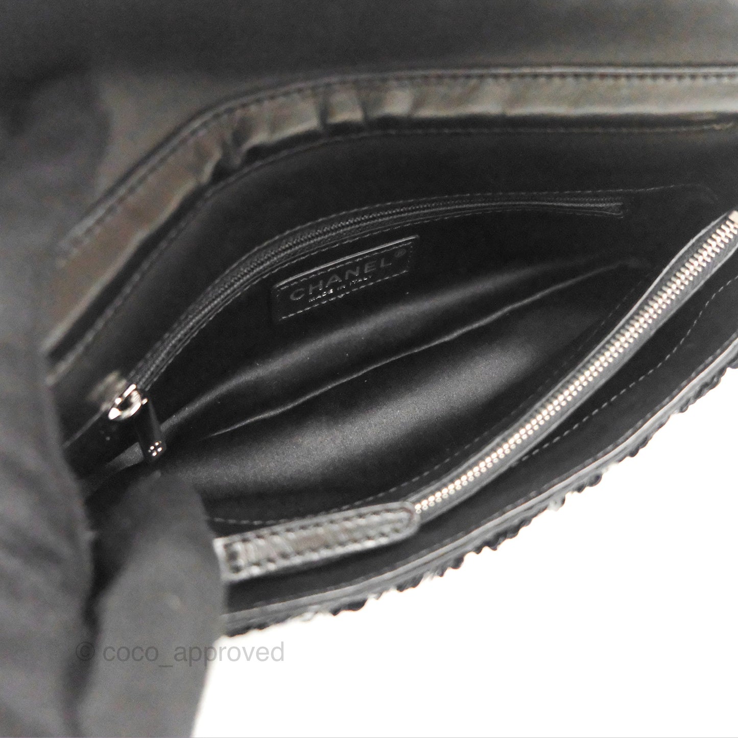 Chanel East West Flap Bag Black Sequin Dark Silver Hardware
