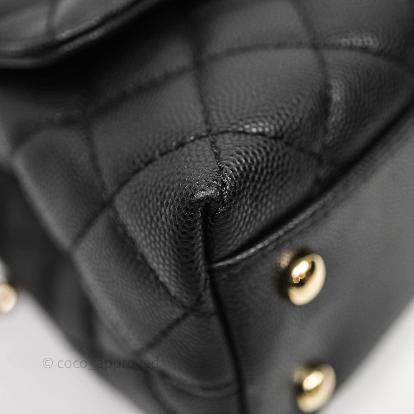 Chanel Mini Coco Handle Quilted Black Caviar Light Gold Hardware Lizard Embossed Handle