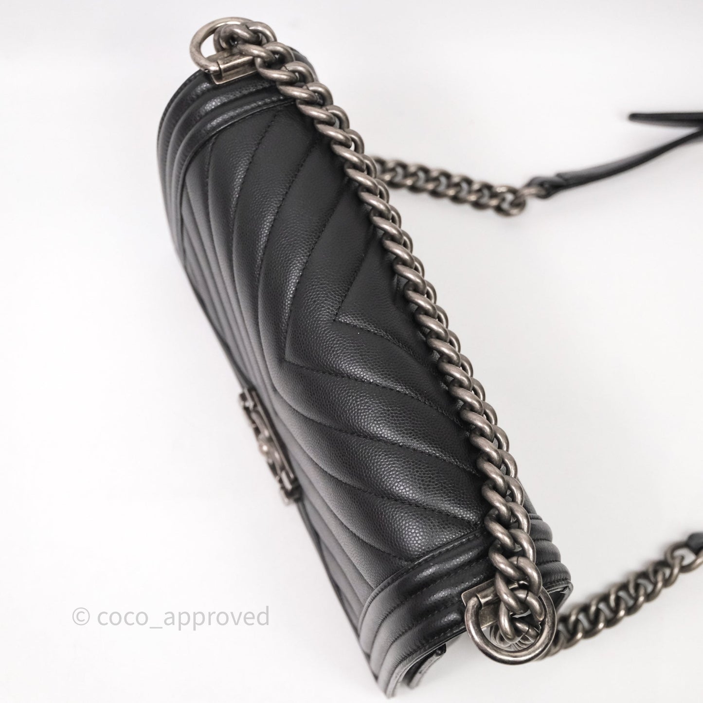 Chanel Medium Boy Chevron Black Caviar Ruthenium Hardware
