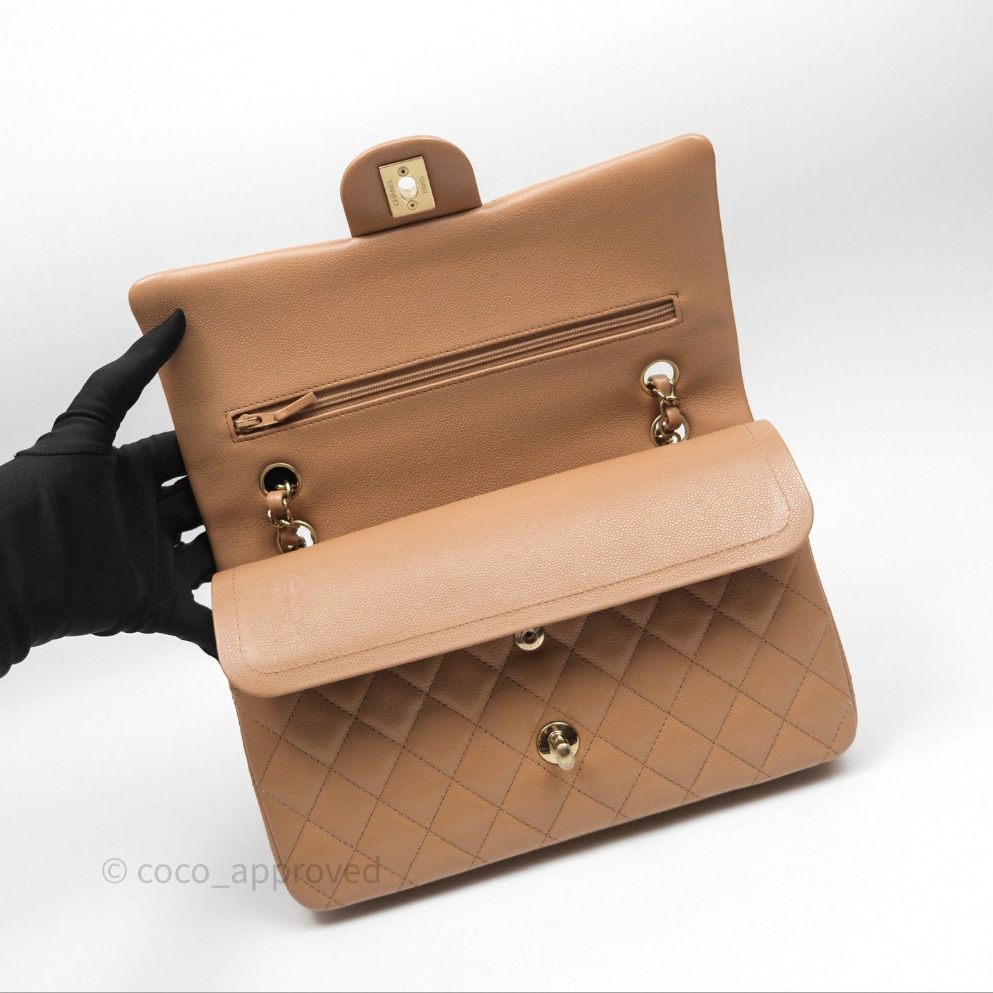Chanel Classic M/L Medium Flap Dark Beige Caviar Gold Hardware