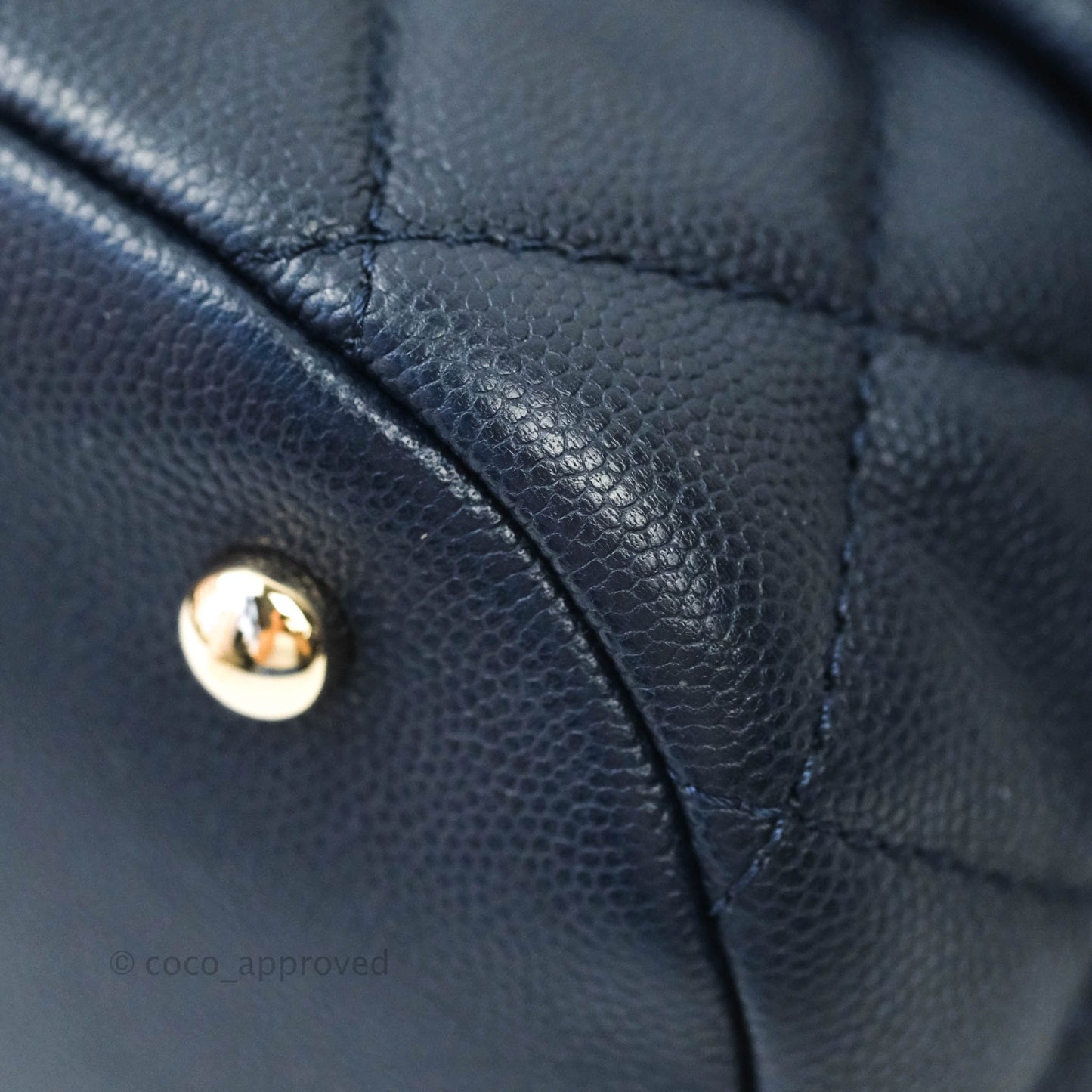 Chanel Caviar Quilted Rolled Up Bucket Drawstring Bag Navy Gold Hardware