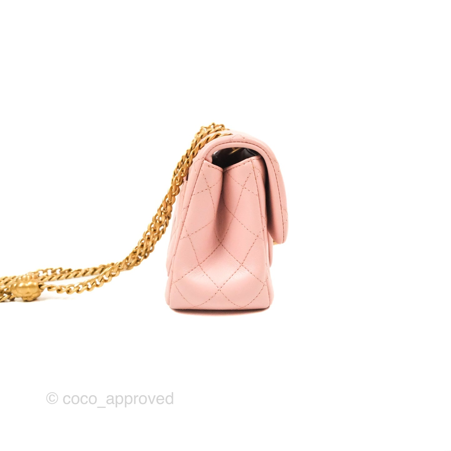 Chanel Quilted Mini Square Flap with Camellia Adjustable Chain Pink Clair Lambskin 23S