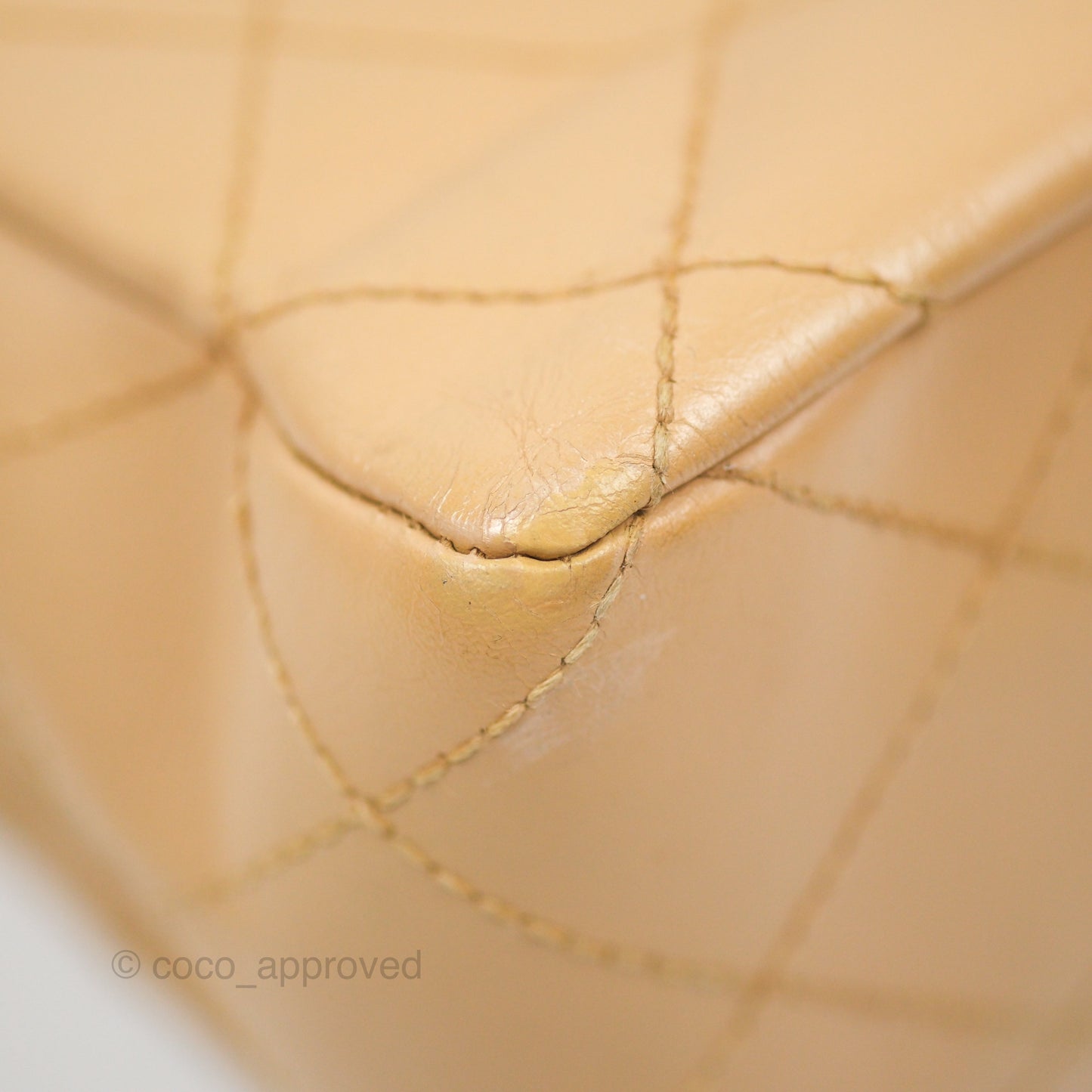 Chanel Vintage Jumbo Beige Flap Bag Lambskin Enamel Hardware