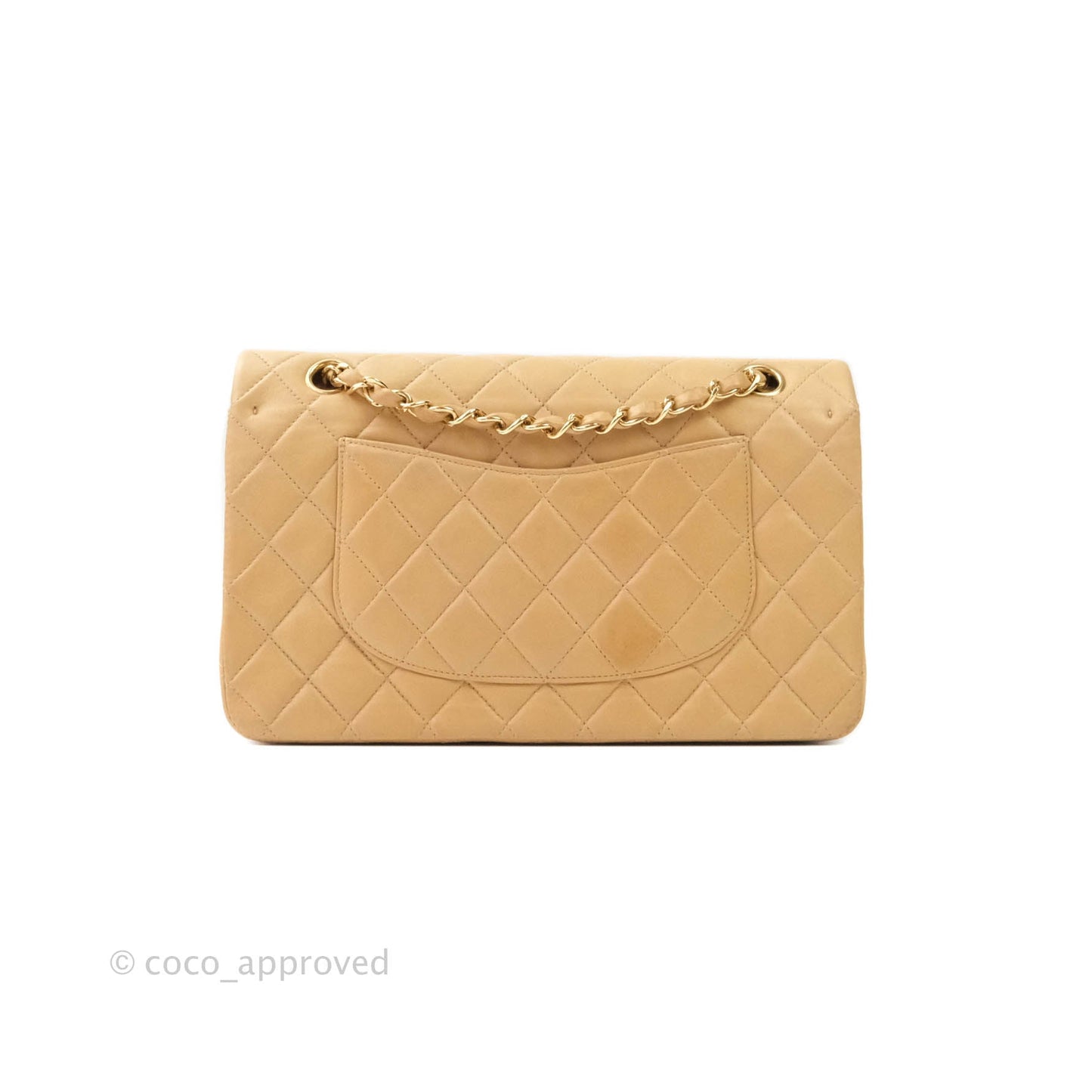 Chanel Classic Vintage M/L Medium Double Flap Bag Beige Lambskin 24K Gold Hardware