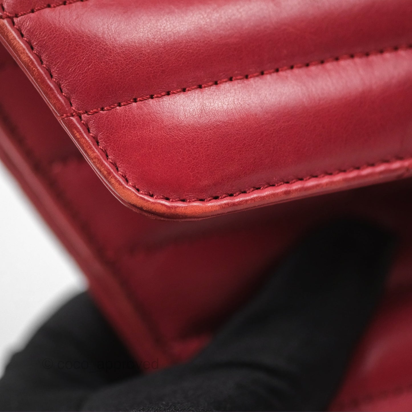 Chanel Chevron Shoulder Bag Red Calfskin Aged Gold Hardware