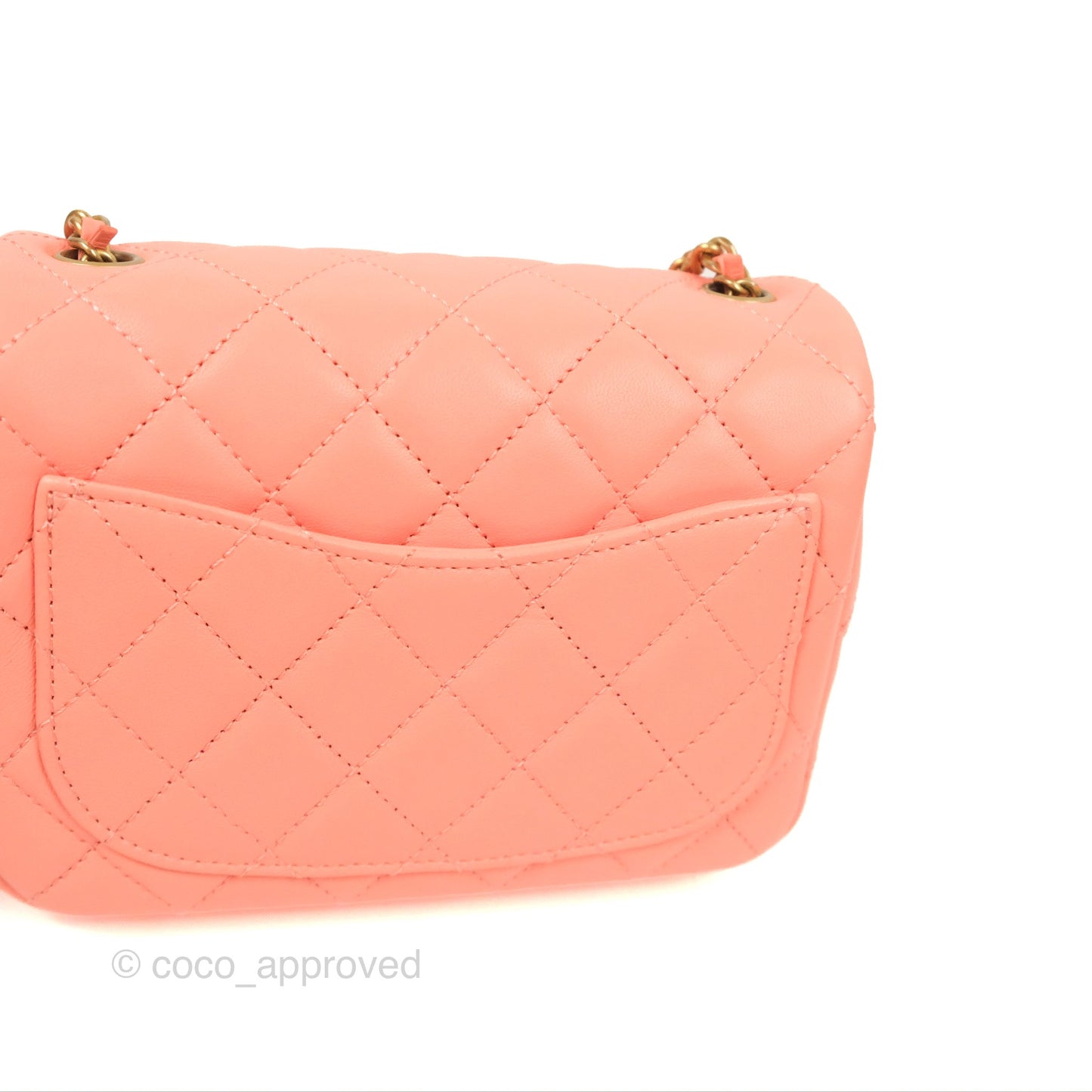 Chanel Pearl Crush Mini Square Quilted Pink Lambskin Aged Gold Hardware
