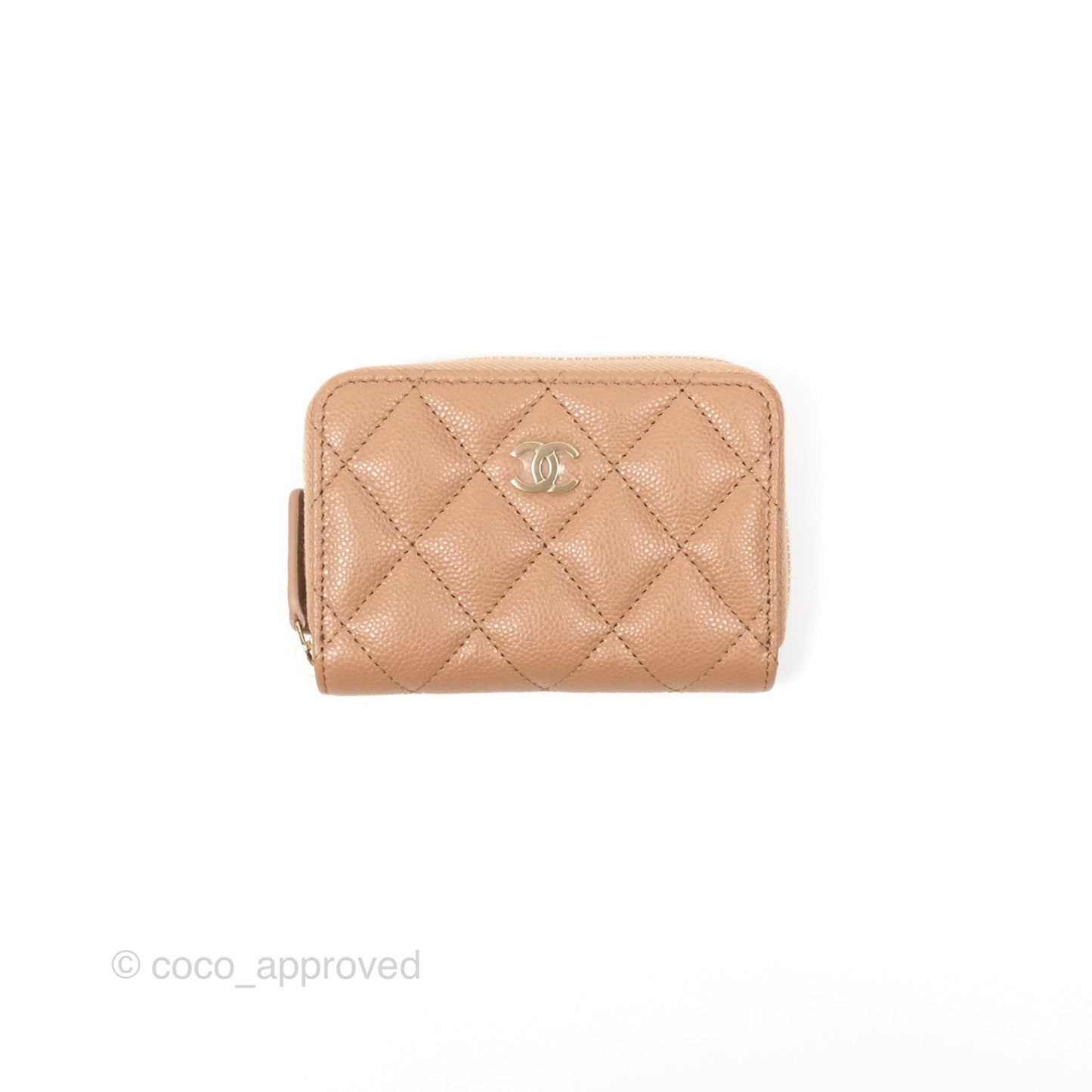 Chanel Classic Zipped Coin Purse Beige Caviar Gold Hardware