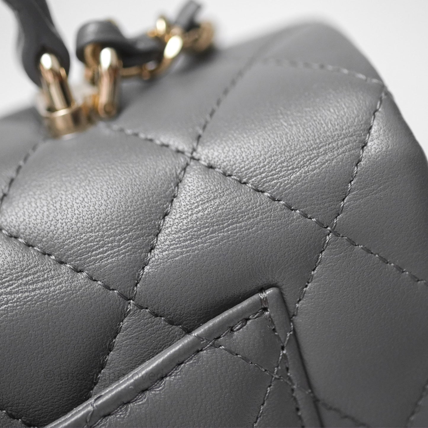 Chanel Top Handle Mini Rectangular Flap Grey Lambskin Gold Hardware