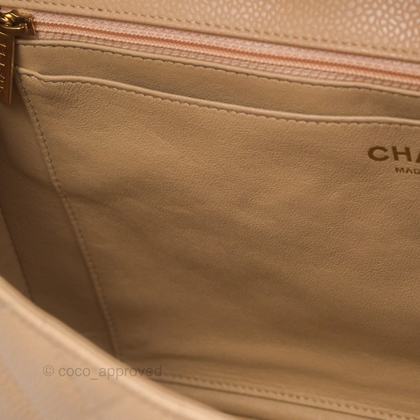 Chanel Jumbo Single Flap Quilted Beige Caviar Gold Hardware