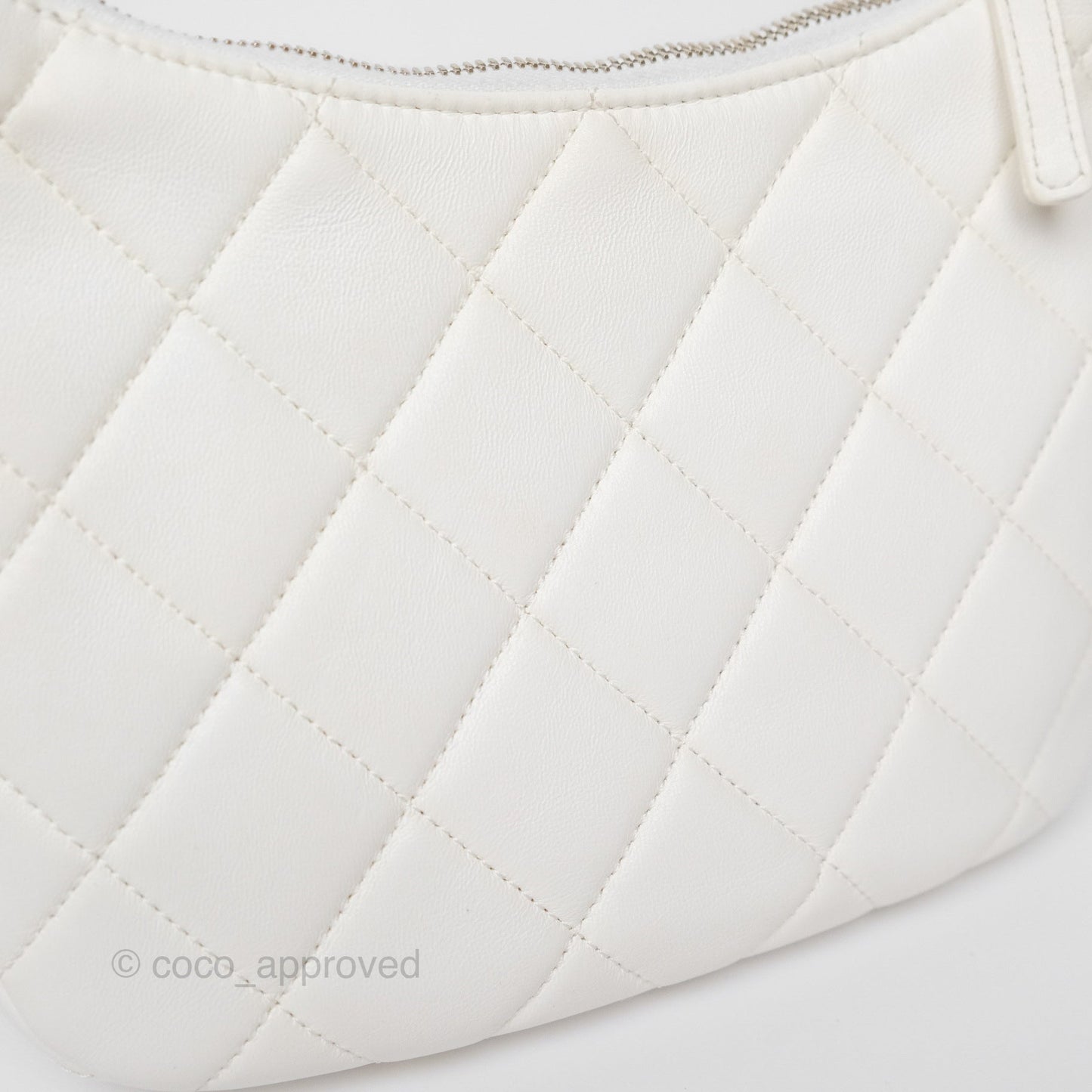 Chanel Chain Hobo Bag Quilted White Lambskin Aged Gold Hardware 23A