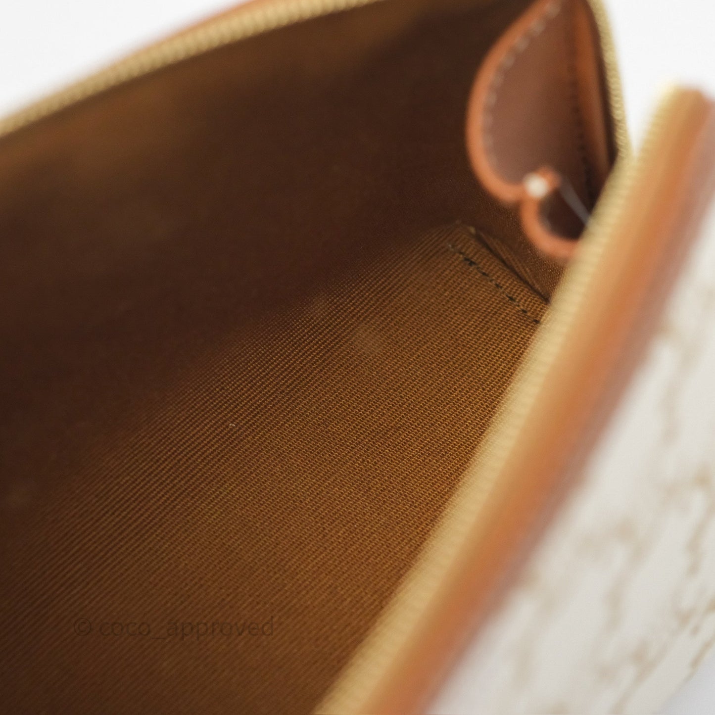 Celine Clutch With Chain Triomphe Canvas Lambskin White/Tan