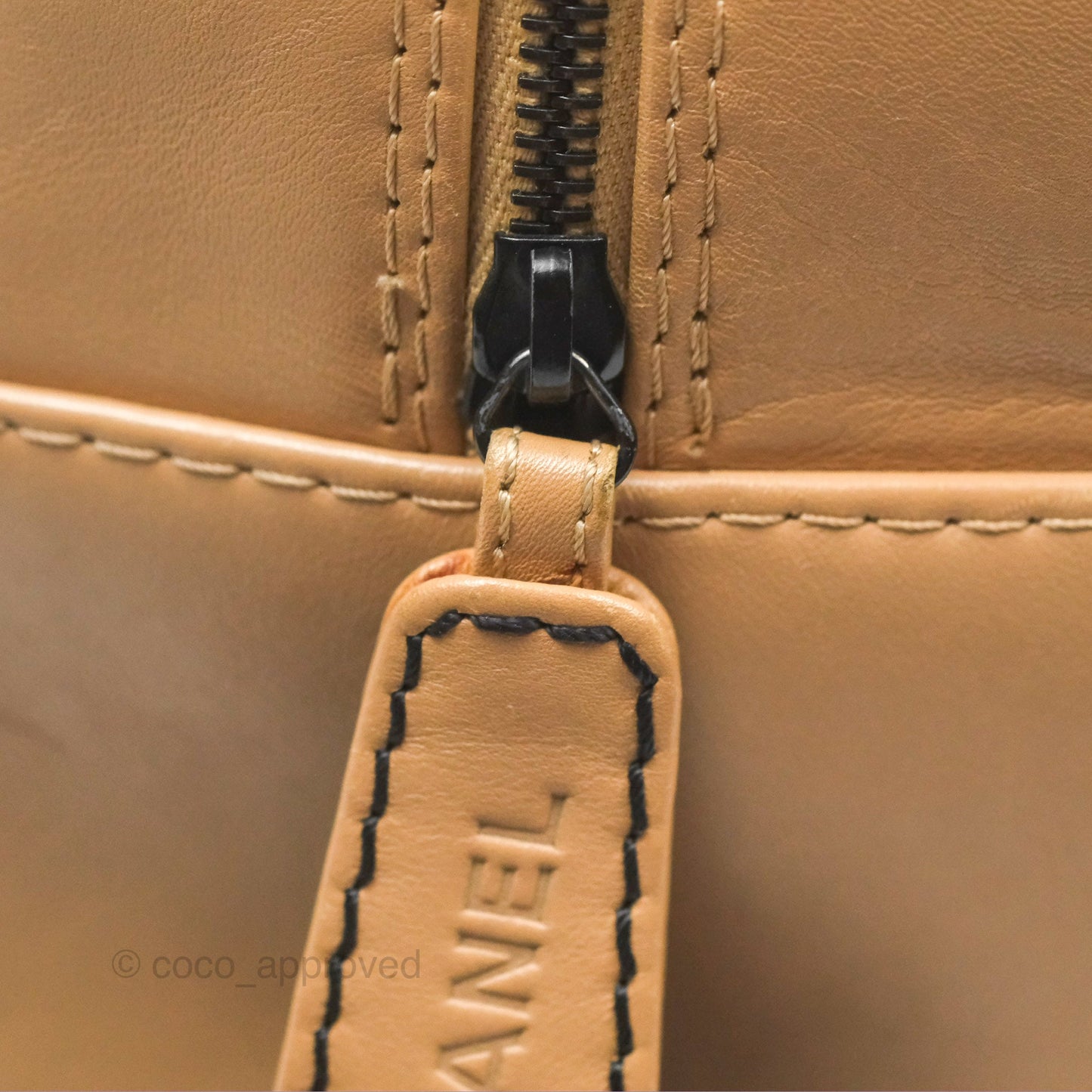 Chanel Contrast Stitch Surpique Bowler Bag Beige Calfskin Matte Black Hardware