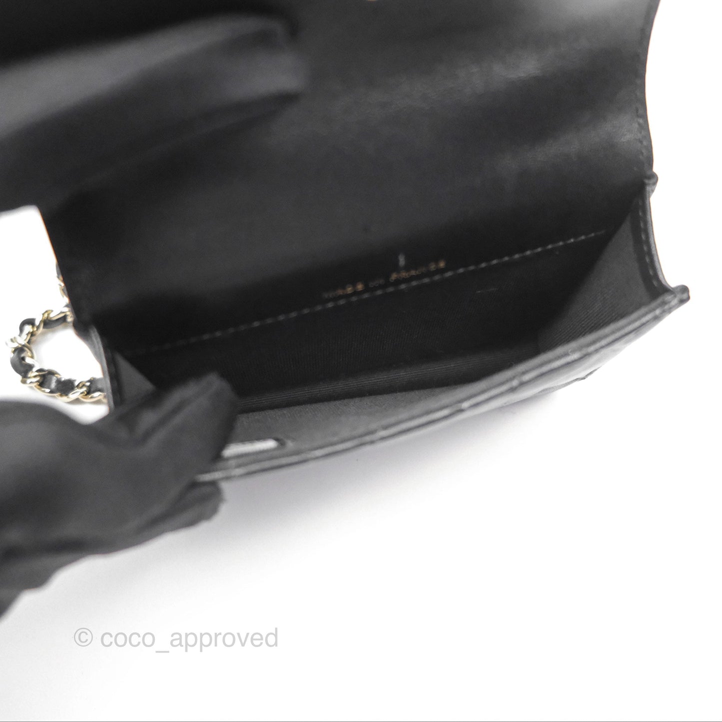 Chanel Mini Handle Flap Coin Purse With Chain Black Lambskin Gold Hardware