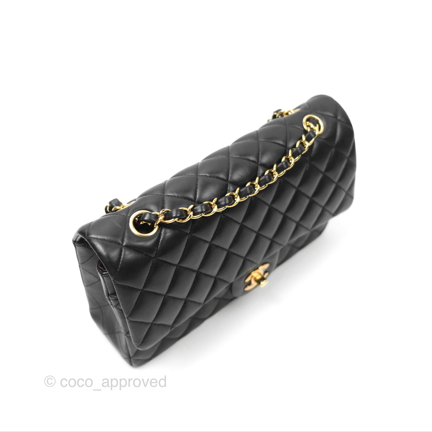 Chanel Classic M/L Medium Flap Quilted Black Lambskin Gold Hardware