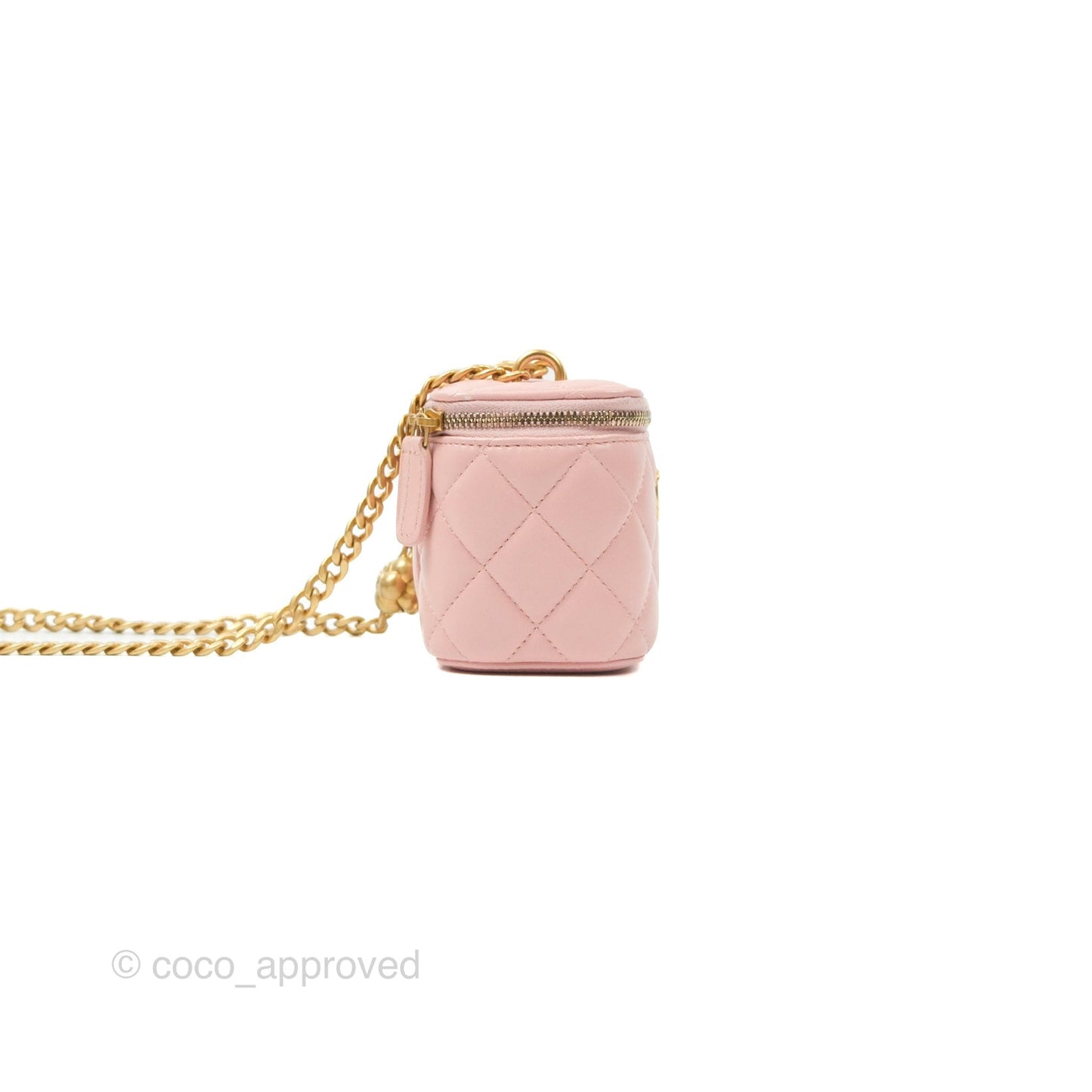 Chanel Mini Vanity With Chain Adjustable Camellia Light Pink Lambskin Aged Gold Hardware