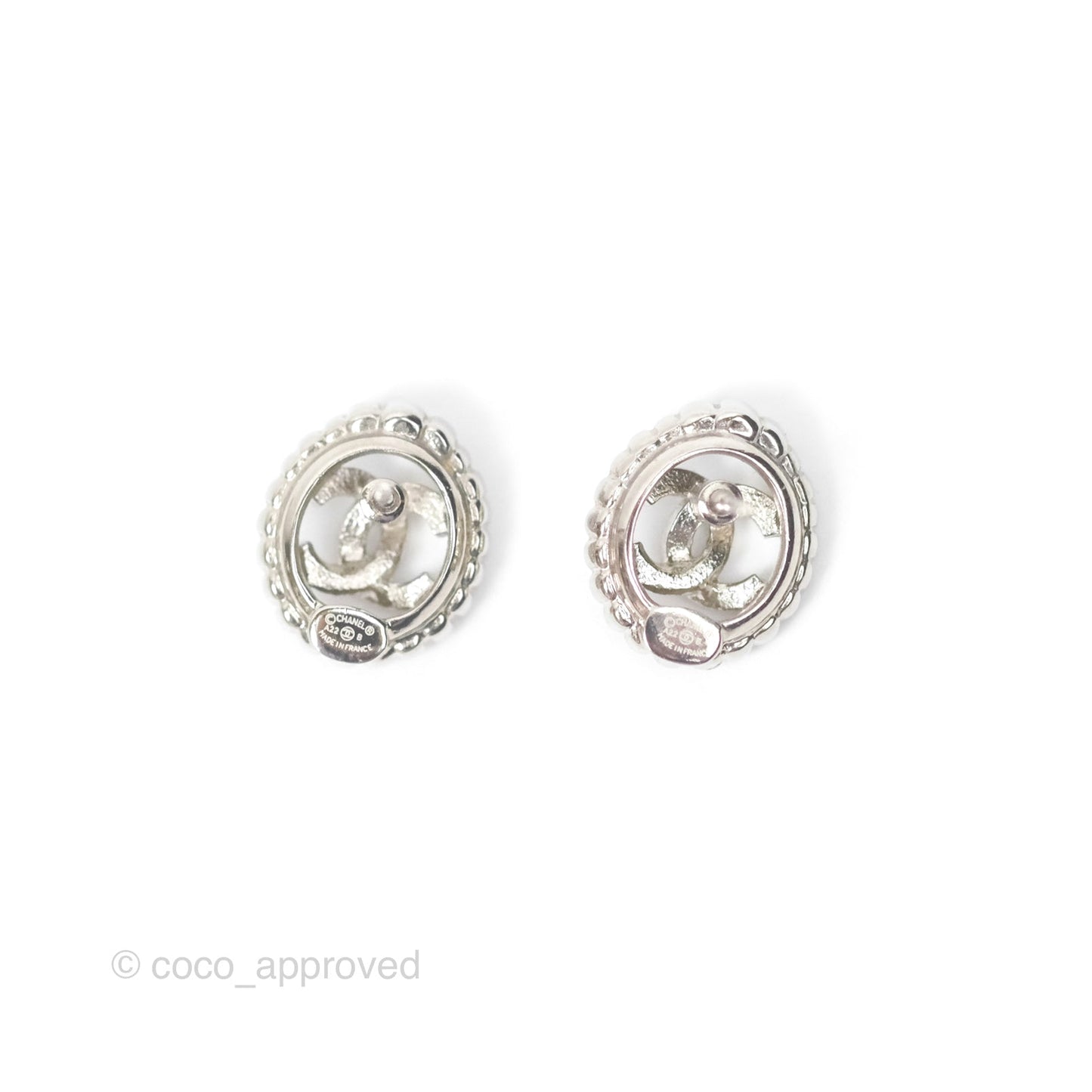 Chanel Crystal CC Earrings Silver Tone 22B