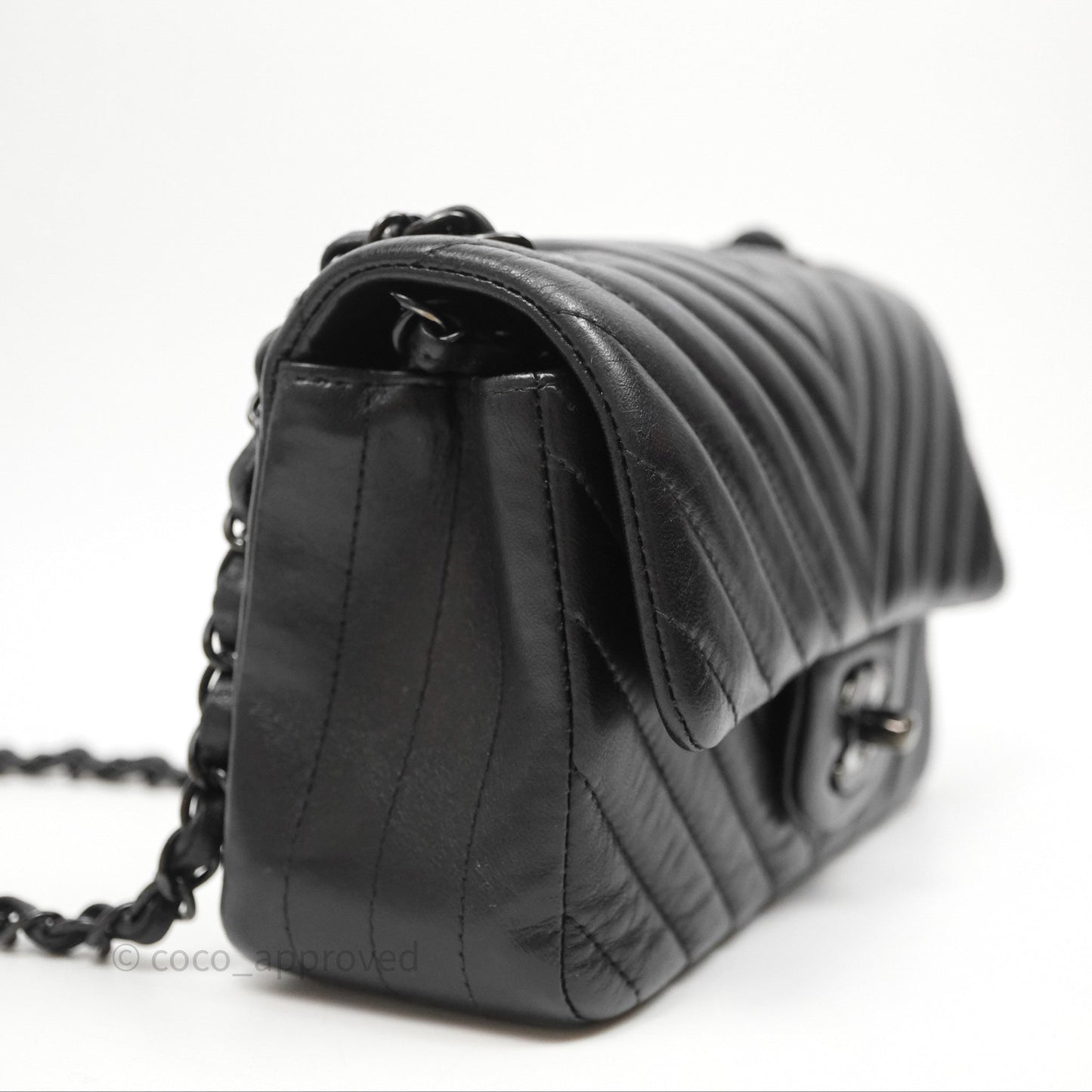Chanel Quilted Mini Rectangular Chevron Black Lambskin So Black Hardware