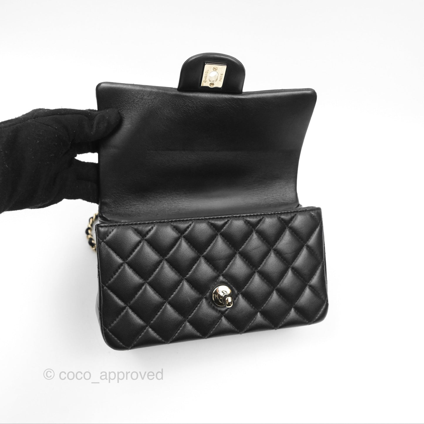 Chanel Top Handle Mini Rectangular Flap Bag Black Lambskin Gold Hardware