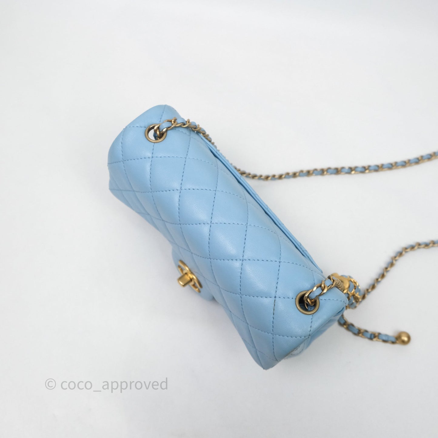 Chanel Mini Rectangular Pearl Crush Quilted Blue Lambskin Aged Gold Hardware