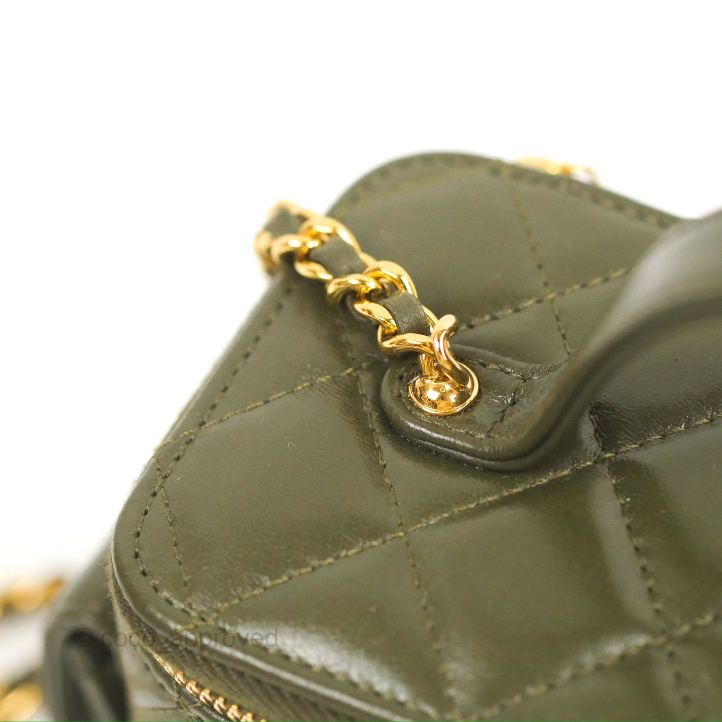 Chanel Cargo Pocket Top Handle Vanity with Chain Khaki Green Lambskin 22K